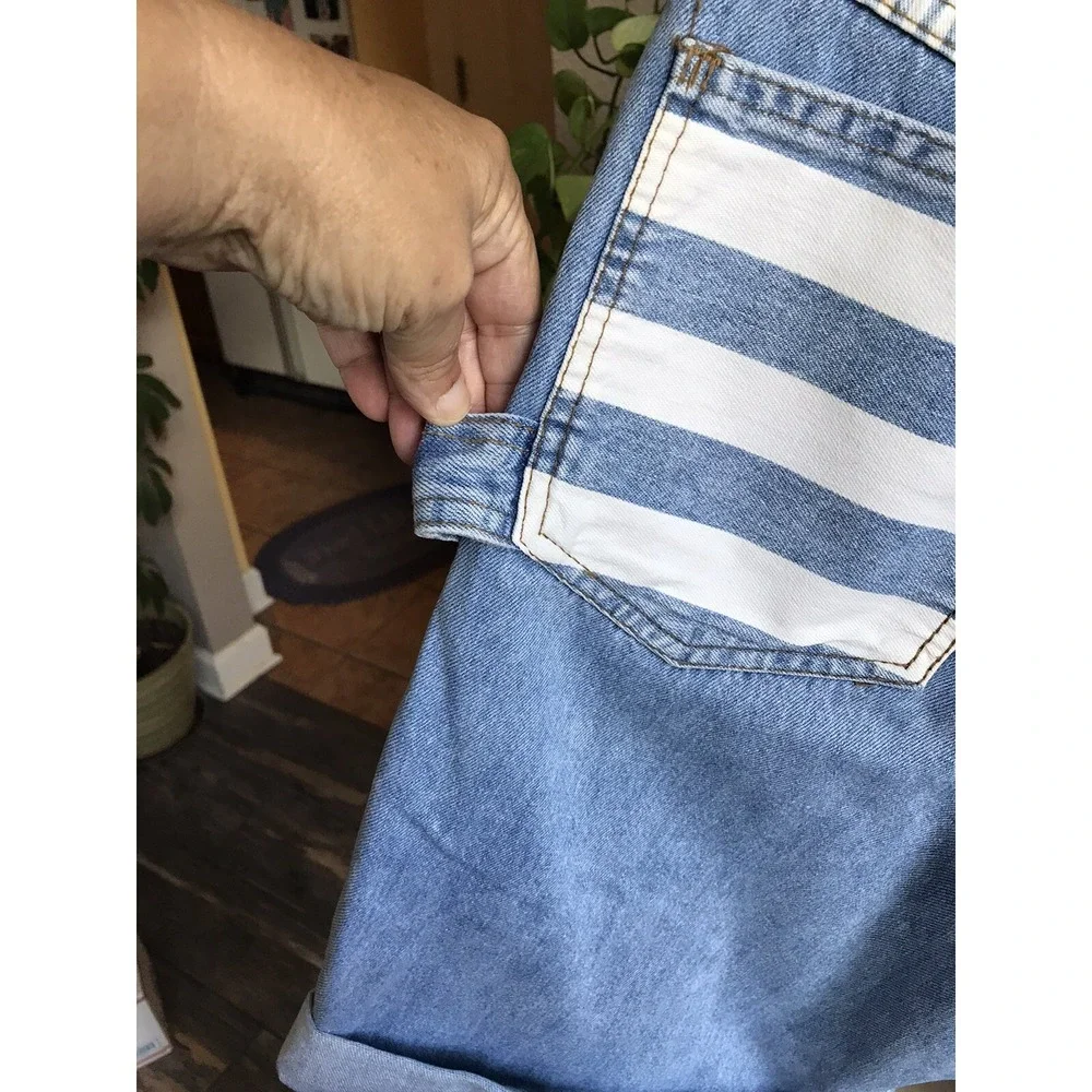 Vintage Y2K Steel Jeans  Sz 5 High Waisted Denim Color Block Carpenter Shorts - Picture 5 of 10